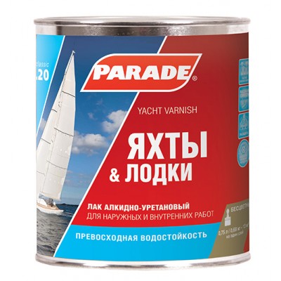 Лак яхтный алкидно-уретановый полуматовый "PARADE" L-20 0,75 л